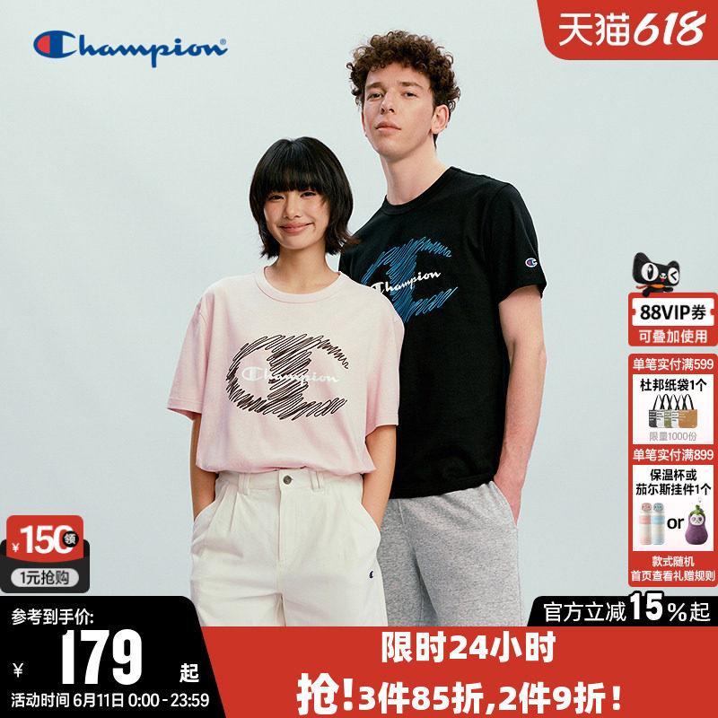 Champion冠军T恤女2026夏季新款情侣印花纯棉休闲圆领短袖上衣男
