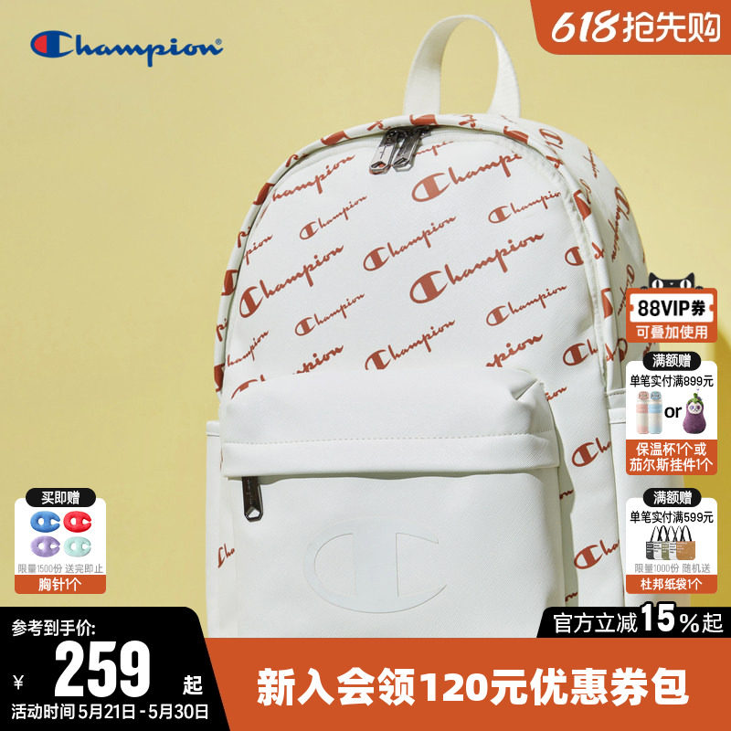 Champion冠军双肩包夏男时尚户外旅行通勤书包女白色运动休闲背包