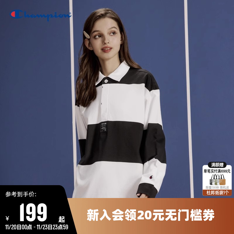 条纹长袖T恤Champion冠军撞色