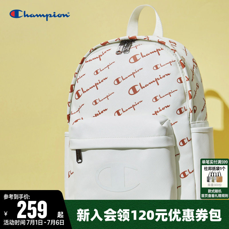 Champion冠军双肩包夏男时尚户外旅行通勤书包女白色运动休闲背包