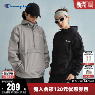 Champion冠军夹克女春季 情侣连帽半拉链复古休闲运动套头外套男潮