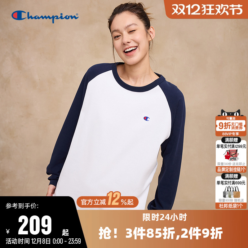 Champion冠军情侣刺绣长袖T恤女