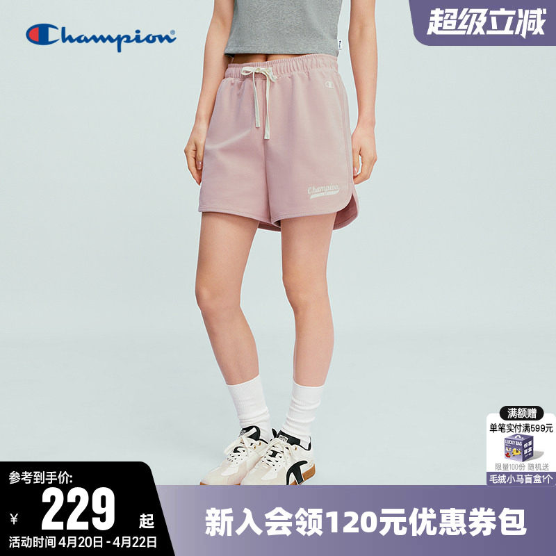 Champion冠军短裤女2026春季新款纯棉直筒抽绳三分运动裤休闲裤子