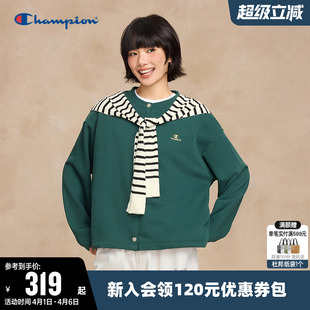 新款 刺绣字母logo纯色纽扣休闲外套 女26春季 Champion冠军卫衣开衫