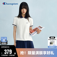 Champion冠军T恤女25夏季新款半拉链纯棉POLO衫修身休闲短袖上衣
