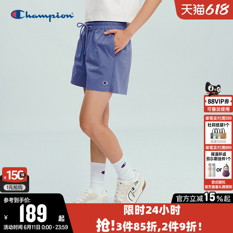Champion冠军短裤女2026夏季新款纯棉针织裤系带透气休闲运动裤子