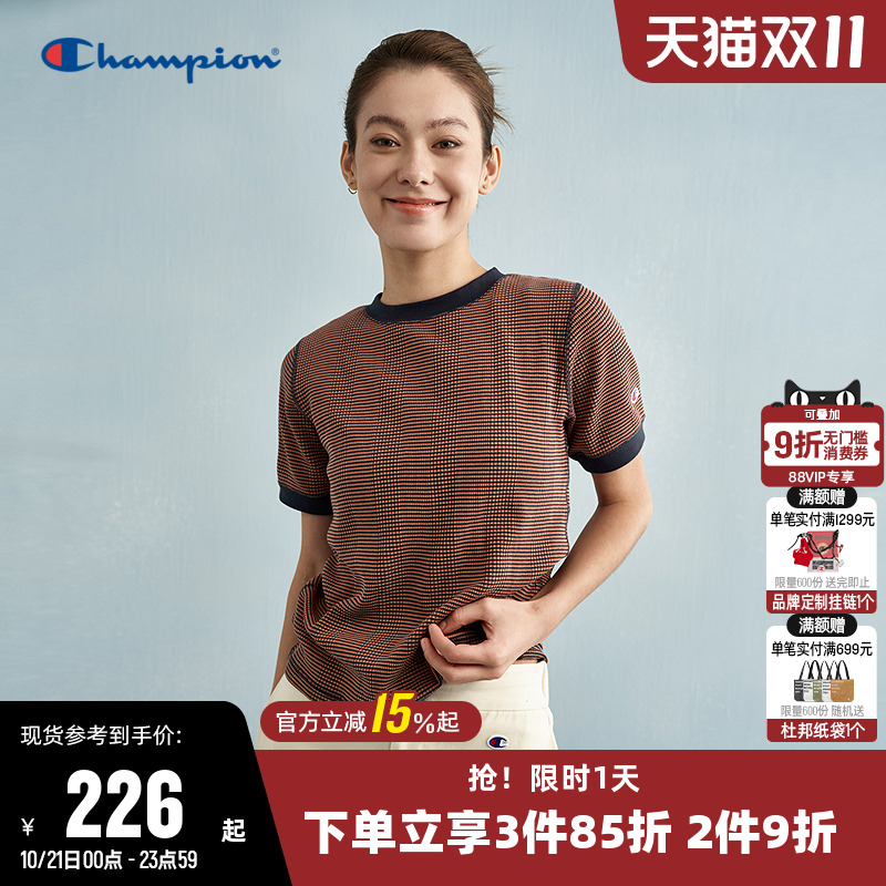 Champion冠军拼色针织短袖T恤女