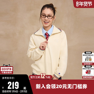 Champion冠军翻领卫衣女2025秋季新款半拉链休闲复古海军领上衣潮