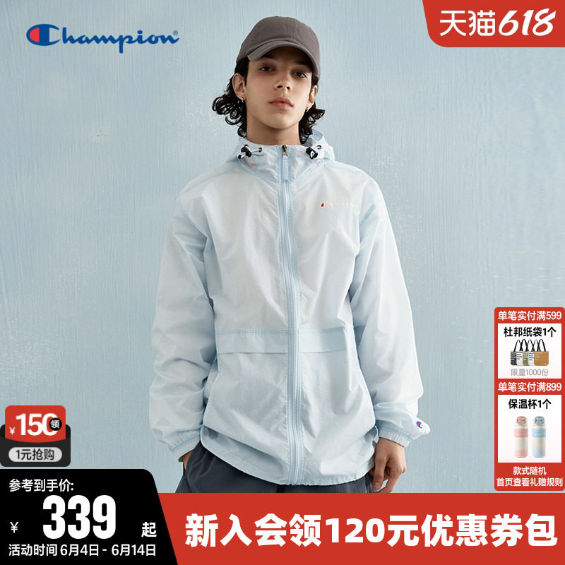 Champion冠军夹克女春季胶印情侣拉链开衫休闲风轻薄连帽外套男潮