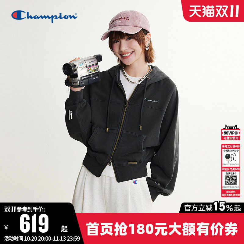 Champion冠军卫衣女2026秋季新款纯棉美式复古开衫连帽宽松外套潮