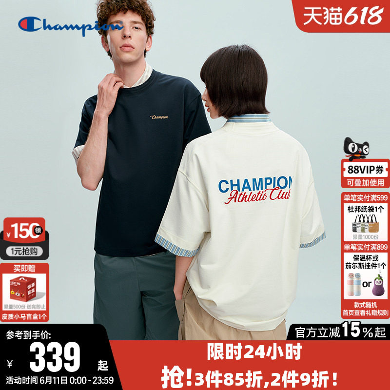 Champion冠军T恤女2026夏季新款刺绣logo休闲圆领宽松短袖上衣男