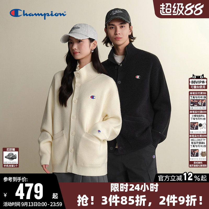 Champion冠军情侣开衫立领毛衣图片