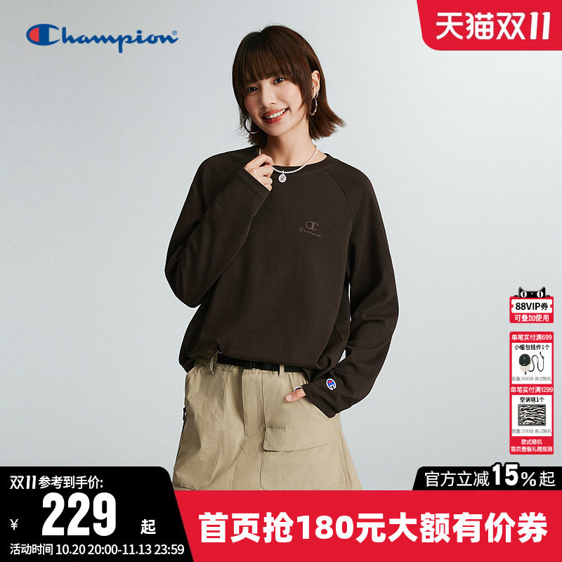 Champion冠军T恤女2026秋季新款纯棉打底衫休闲圆领宽松长袖上衣