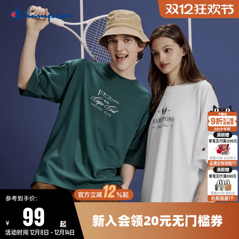 印花短袖T恤Champion冠军情侣