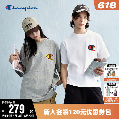 刺绣短袖T恤Champion冠军情侣