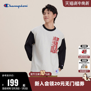 上衣女 拼色纯棉打底休闲复古长袖 Champion冠军T恤男2025秋季 新款