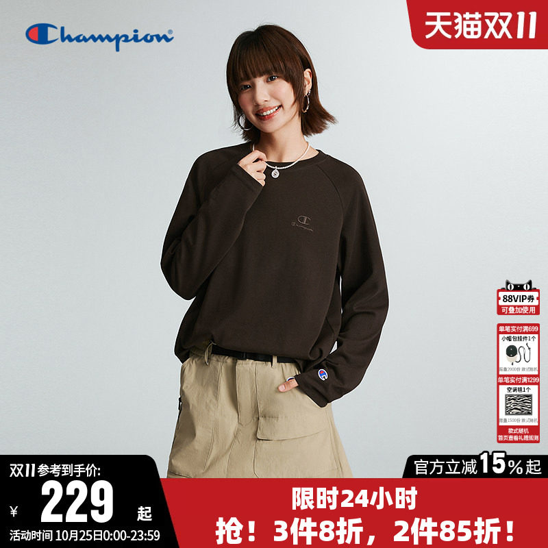 Champion冠军T恤女2026秋季新款纯棉打底衫休闲圆领宽松长袖上衣