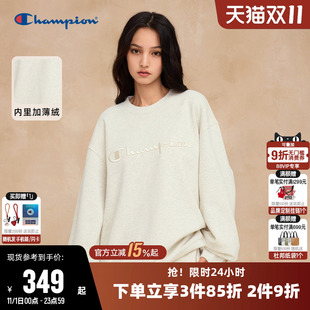 Champion冠军卫衣女2025冬季 情侣加绒休闲宽松圆领套头上衣男 新款