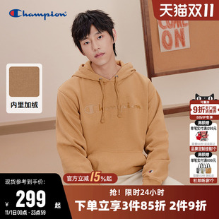 Champion冠军卫衣女冬季 情侣立体胶印logo休闲连帽套头加绒上衣男