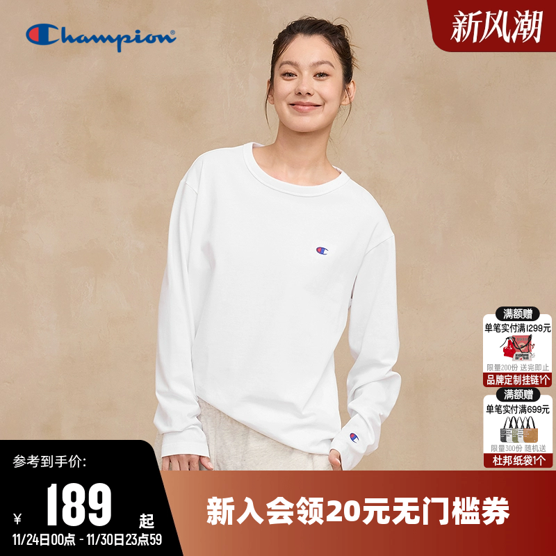 Champion冠军情侣刺绣长袖T恤女