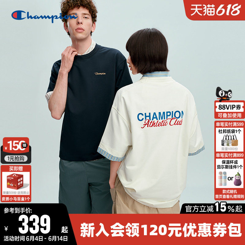 Champion冠军T恤女2026夏季新款刺绣logo休闲圆领宽松短袖上衣男