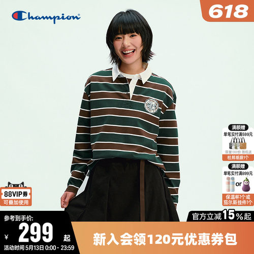Champion冠军条纹长袖POLO衫T恤