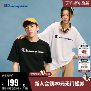 短袖 圆领胶印纯棉透气情侣款 上衣男 新款 Champion冠军T恤女25夏季