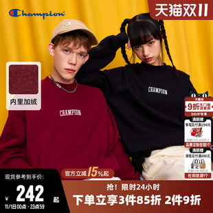 Champion冠军卫衣女冬季 LOGO情侣圆领加绒休闲运动上衣男 刺绣小C