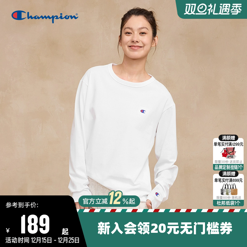 Champion冠军情侣刺绣长袖T恤女