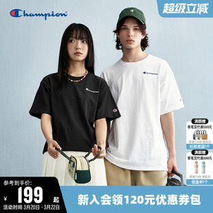 Champion冠军T恤女春季刺绣logo纯棉情侣圆领运动宽松短袖上衣男