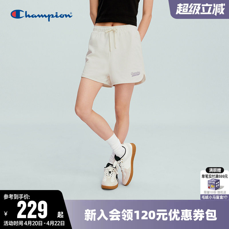 Champion冠军短裤女2026春季新款纯棉直筒抽绳三分运动裤休闲裤子