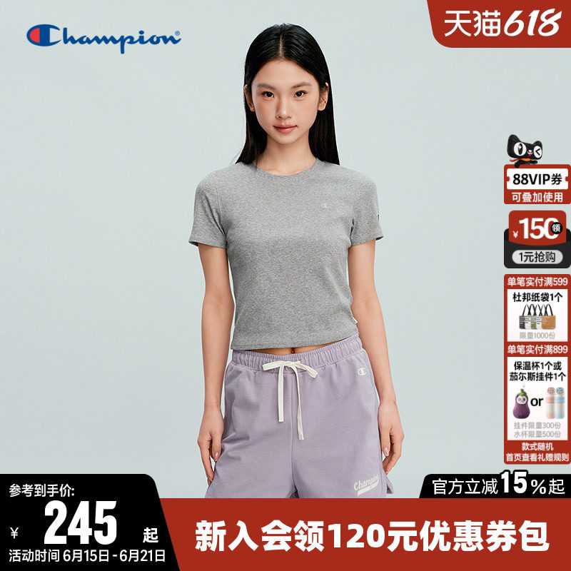 Champion冠军短款圆领短袖T恤女