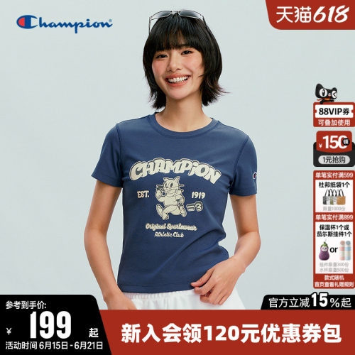 Champion冠军休闲圆领短袖T恤女