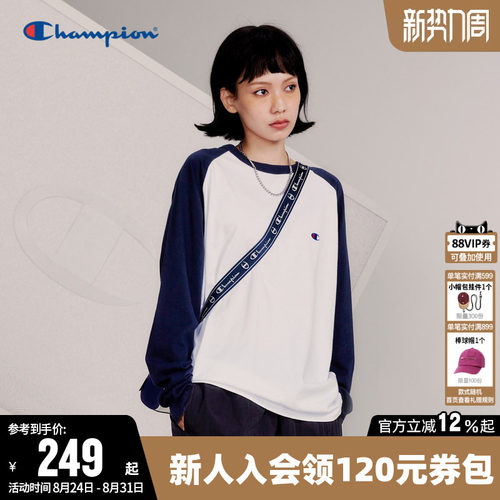 刺绣长袖T恤Champion冠军情侣
