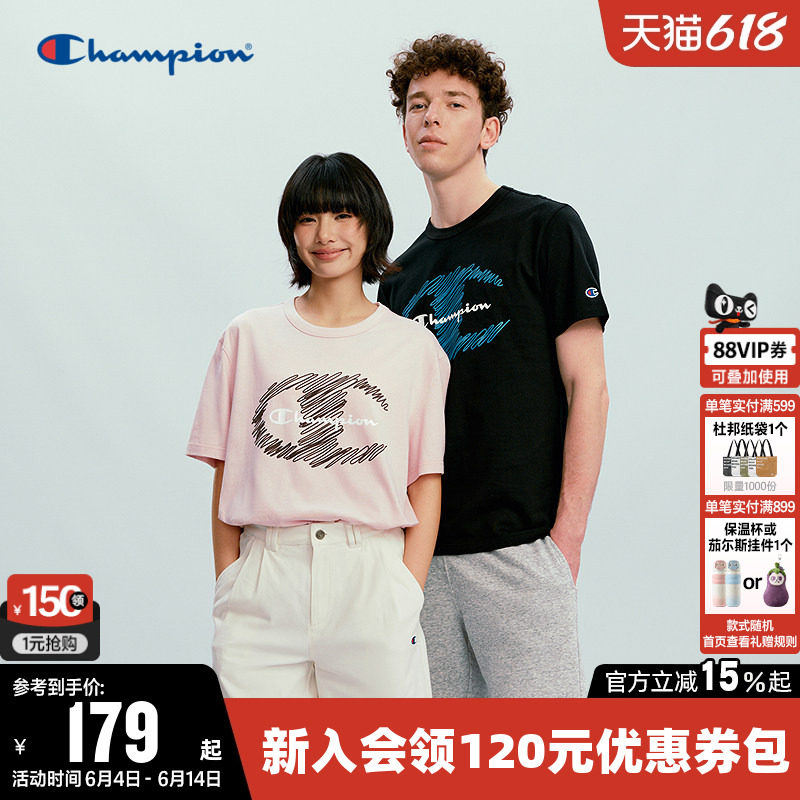 Champion冠军T恤女2026夏季新款情侣印花纯棉休闲圆领短袖上衣男