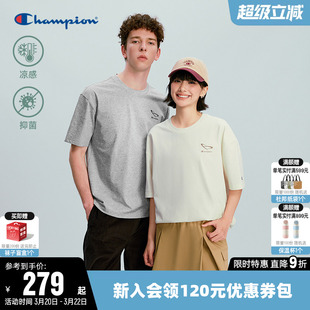 Champion冠军T恤女2026春季新款情侣休闲运动圆领宽松短袖上衣男