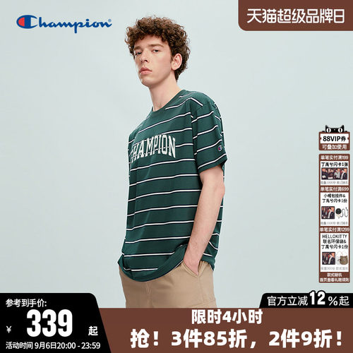 Champion冠军条纹宽松短袖T恤男