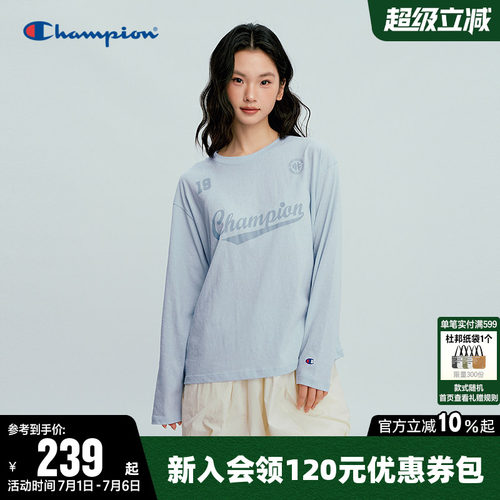 Champion冠军休闲圆领长袖T恤女