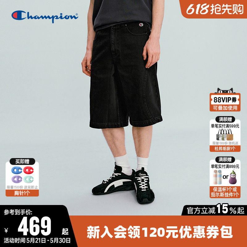 Champion冠军短裤男2026夏季新款纯棉牛仔中裤休闲梭织宽松裤子女