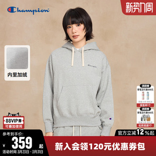 纯色休闲加绒连帽套头上衣潮 美式 Champion冠军卫衣女2025冬季 新款