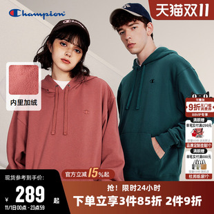 Champion冠军卫衣女冬季 情侣刺绣小Clogo连帽休闲加绒宽松上衣男