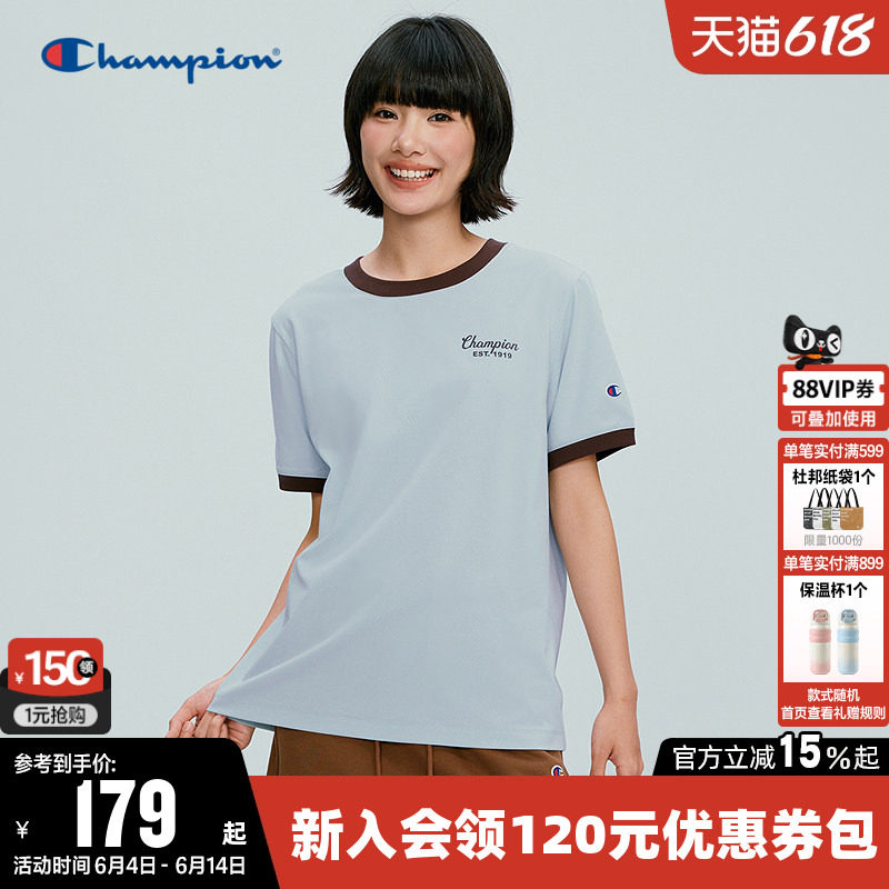 Champion冠军T恤女2026夏季新款印花logo拼色休闲圆领短袖上衣潮