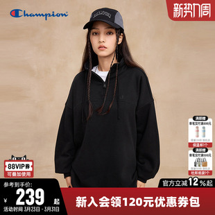 Champion冠军卫衣女春季纯色半拉链立领刺绣logo休闲宽松运动上衣