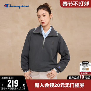 Champion冠军翻领卫衣女2025秋季新款半拉链休闲海军领宽松上衣潮