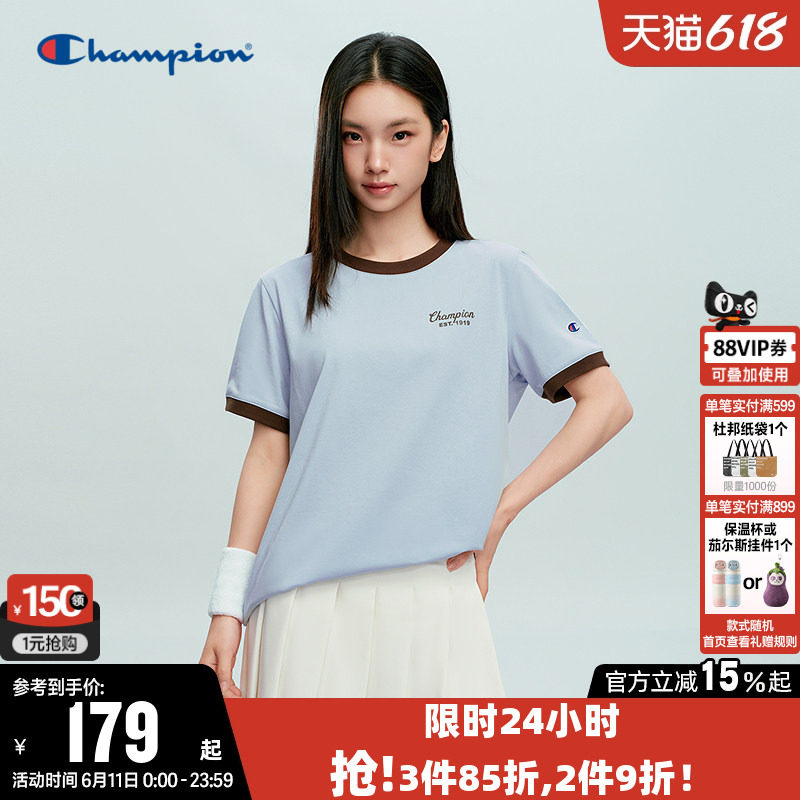 Champion冠军T恤女2026夏季新款印花logo撞色休闲圆领短袖上衣潮