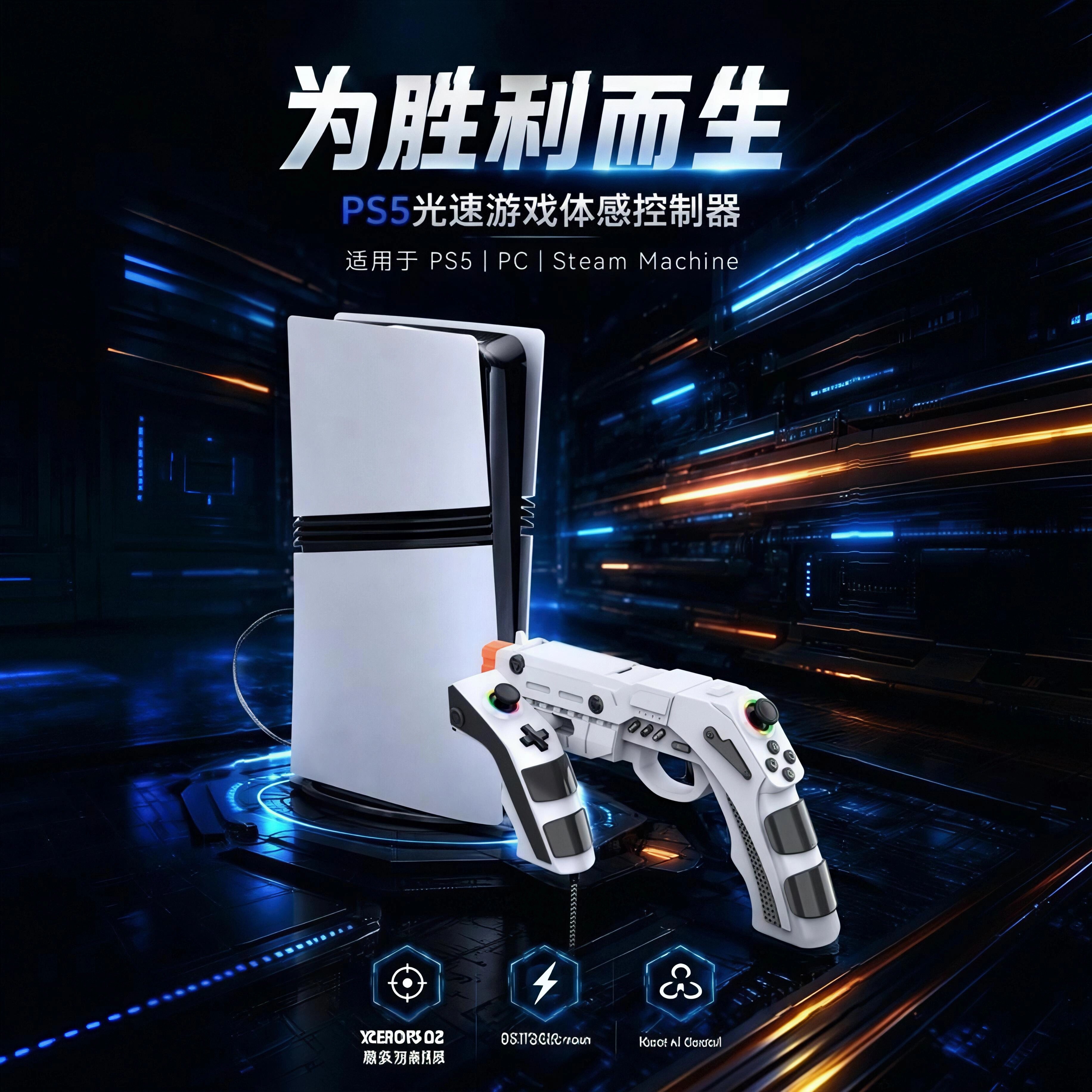 适用Steam Machine /PS5/PC游戏枪托体感射击连发陀螺仪霍尔摇杆