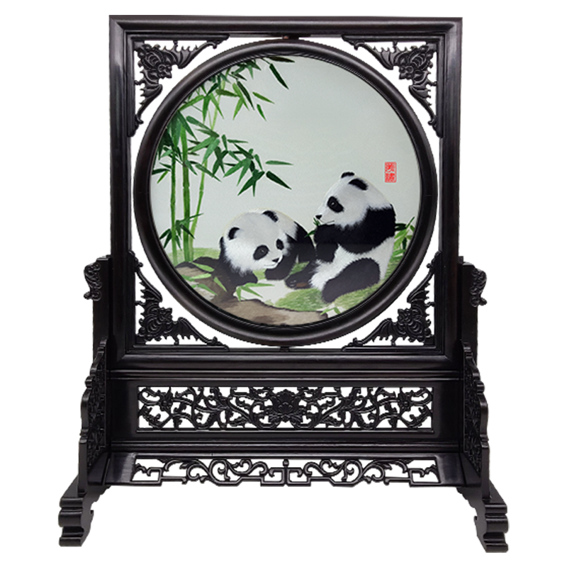 蜀特蜀绣全手工大熊猫刺绣摆件