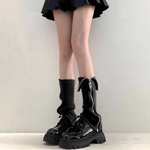 袜套女秋冬侧边拉链堆堆袜y2k辣妹美拉德针织小腿袜显瘦保暖腿套
