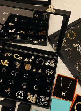 耳钉耳环首饰盒大容量戒指吊坠项链手镯饰品珠宝箱带盖收纳展示架