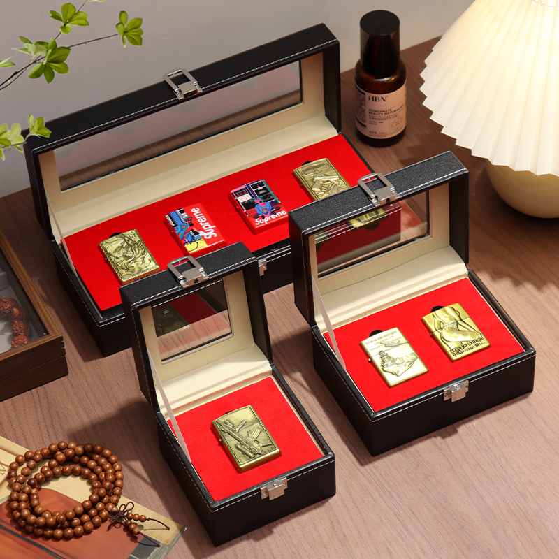 打火机收纳盒Zippo黑皮收藏盒专业收纳盒展览展示盒4机位8机位2位